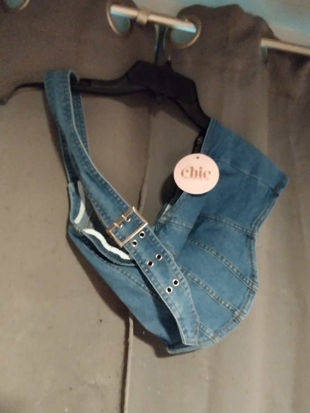 Chic womens Denim Asymmetric Buckle Corset Top NWT Y2K Streetwear M